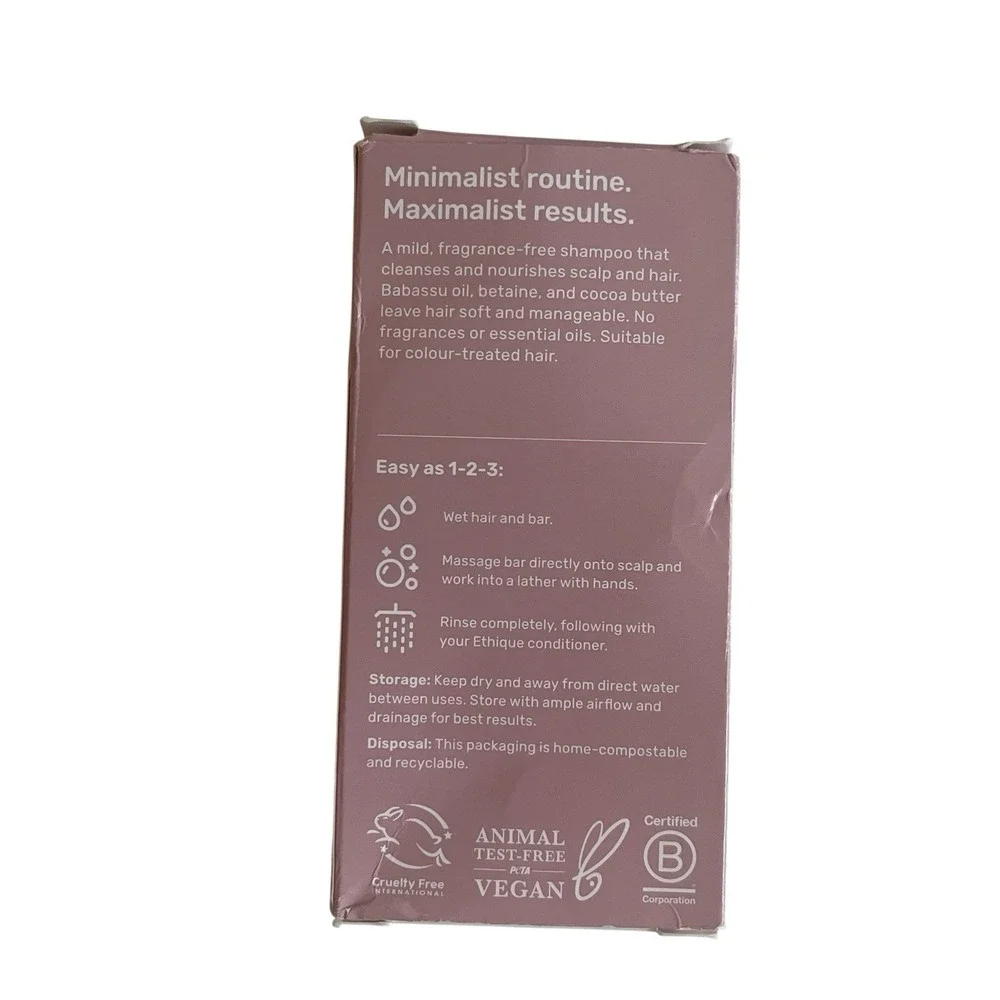 Ethique Gentle Solid Shampoo Fragrance Free 3.9oz / 110g Cocoa Butter Betaine‎